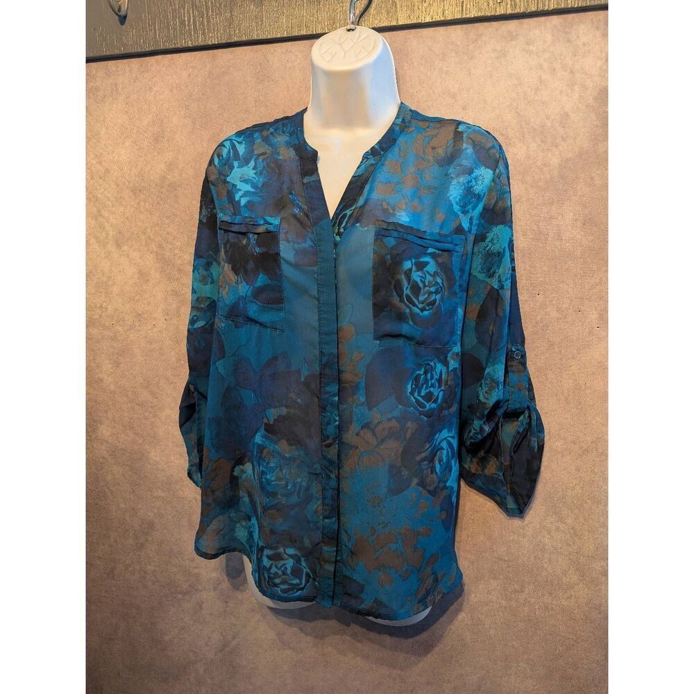 Covington Whimsigoth Button-Down Sheer Blouse Xl - image 1